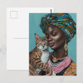 Zwarte vrouw met kat briefkaart (Voorkant / Achterkant)