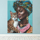 Zwarte vrouw met kat canvas afdruk (Insitu (Houten vloer))