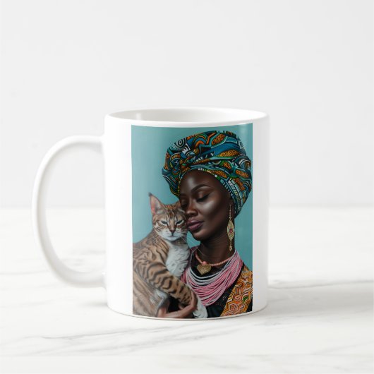 Zwarte vrouw met kat koffiemok (Links)