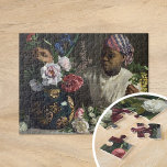 Zwarte Vrouw met pony's | Fré dé ric Bazille Legpuzzel<br><div class="desc">Black Woman with Peonies (1870) van de Franse impressionist Fré dé ric Bazille. Origineel kunstwerk is een oliesschilderij op doek dat een zwarte vrouw met een gelijkvloed aan bloemen afschildert. Gebruik de ontwerphulpmiddelen om douanetekst toe te voegen of het afbeelding te personaliseren.</div>