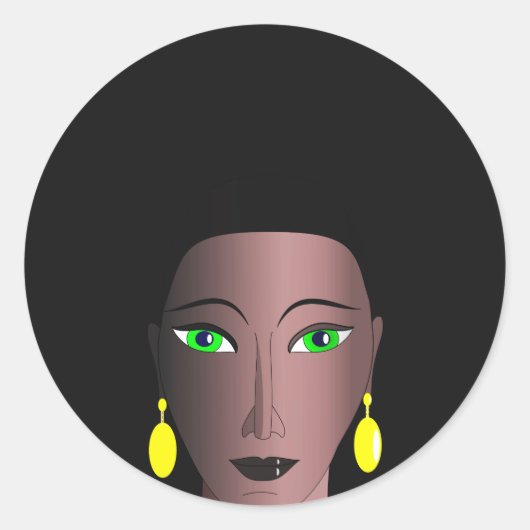 ZWARTE VROUW MET STIJLVOL AFRO HAAR RONDE STICKER (Voorkant)