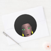 ZWARTE VROUW MET STIJLVOL AFRO HAAR RONDE STICKER (Envelop)