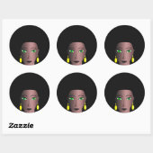 ZWARTE VROUW MET STIJLVOL AFRO HAAR RONDE STICKER (Vel)