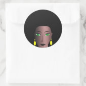ZWARTE VROUW MET STIJLVOL AFRO HAAR RONDE STICKER (Tas)