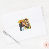 Zwarte vrouw met zonnebloemen en leeuw vierkante sticker (Envelop)