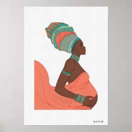 Zwarte Vrouw Moederschap Geïllustreerde Muurkunst Poster
