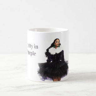 Zwarte vrouw mooi in paarse jurk koffiemok