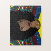 Zwarte vrouw, natuurlijk haar, tribale achtergrond legpuzzel (Verticaal)