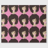 Zwarte Vrouw, Natuurlijke Haar, Roze Bubblegum, Ro Cadeaupapier (Vlak)