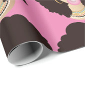 Zwarte Vrouw, Natuurlijke Haar, Roze Bubblegum, Ro Cadeaupapier (Rol Hoek)