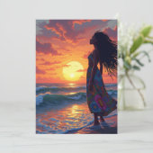 Zwarte vrouw op het strand kaart (Staand voorkant)