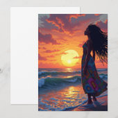 Zwarte vrouw op het strand kaart (Voorkant / Achterkant)