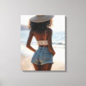 Zwarte vrouw op het strand met een zomerse Pet Canvas Afdruk (Voorkant)