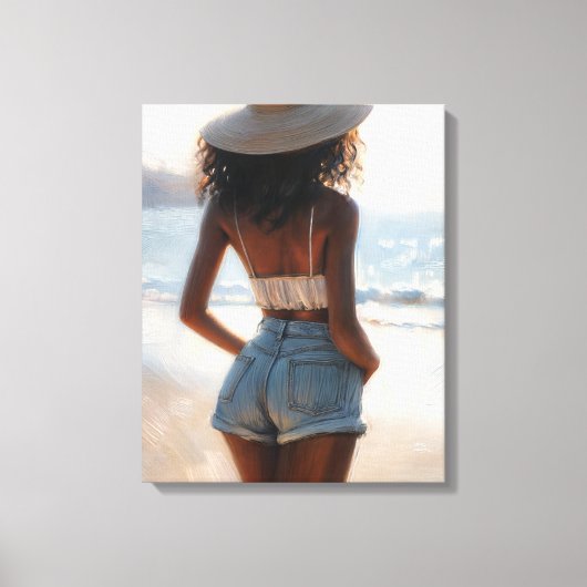 Zwarte vrouw op het strand met een zomerse Pet Canvas Afdruk (Voorkant)