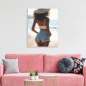 Zwarte vrouw op het strand met een zomerse Pet Canvas Afdruk (Insitu (Woonkamer))