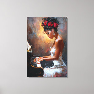 Zwarte vrouw pianiste muurkunst   Modern Afrocentr Canvas Afdruk