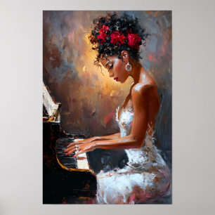 Zwarte vrouw pianiste muurkunst Modern Afrocentr Poster