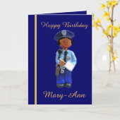 Zwarte Vrouw politieman Birthday Kaart (Gele Bloem)