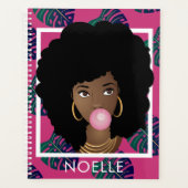 Zwarte Vrouw, Popping Bubble Gum Blad Patroon Roze Planner (Voorkant)