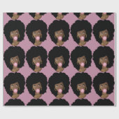 Zwarte Vrouw, Popping Pink Bubble Gum, Licht Paars Cadeaupapier (Vlak)