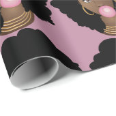Zwarte Vrouw, Popping Pink Bubble Gum, Licht Paars Cadeaupapier (Rol Hoek)