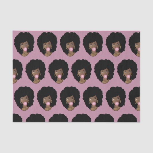 Zwarte Vrouw, Popping Pink Bubble Gum, Licht Paars Tissuepapier (Voorkant)