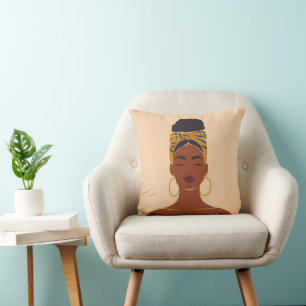 Zwarte vrouw Portret, Hoofd Wrap & Hoops Kussen