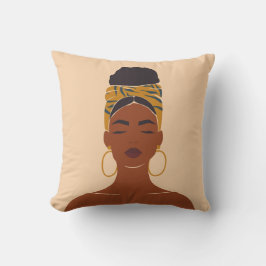 Zwarte vrouw Portret, Hoofd Wrap & Hoops Kussen
