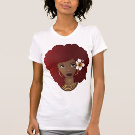 Zwarte vrouw, rode afro, bloem in haar natuurlijke t-shirt