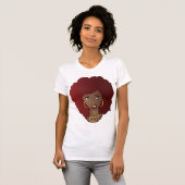 zwarte vrouw, rode afro, geïrriteerde uitdrukking t-shirt (Voorkant volledig)