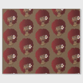 Zwarte Vrouw, Rode Afro met Bloem, Bruin Cadeaupapier (Vlak)