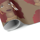 Zwarte Vrouw, Rode Afro met Bloem, Bruin Cadeaupapier (Rol Hoek)