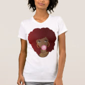 Zwarte Vrouw, Rode Afro, Popping Pink Bubblegum T-shirt (Voorkant)