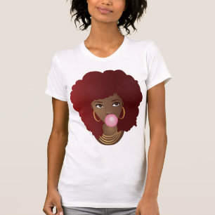 Zwarte Vrouw, Rode Afro, Popping Pink Bubblegum T-shirt