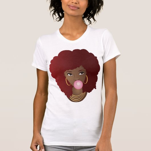 Zwarte Vrouw, Rode Afro, Popping Pink Bubblegum T-shirt (Voorkant)