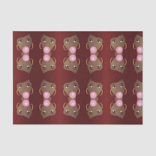 Zwarte Vrouw, Rode Afro, Popping Pink Bubblegum Tissuepapier (Voorkant)