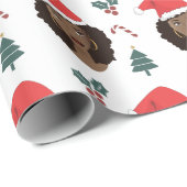 Zwarte Vrouw, Rode Kerstmishoed, Kerstmispatroon Cadeaupapier (Rol Hoek)