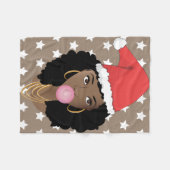 Zwarte Vrouw, Rode Santa Hoed, Bubblegum, Witte St Fleece Deken (Voorkant (Horizontaal))