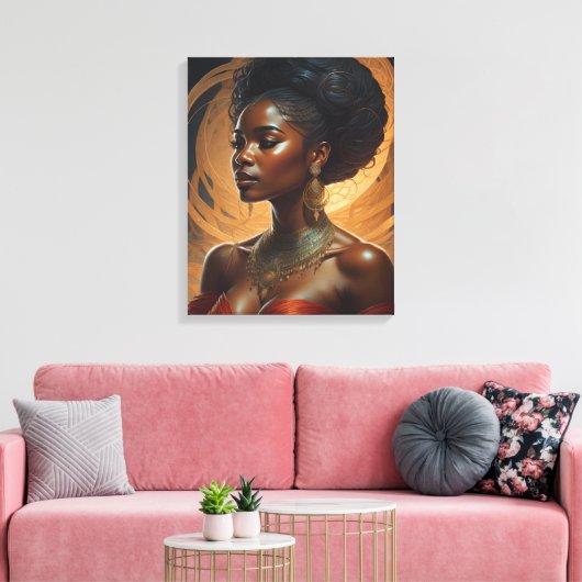 Zwarte Vrouw,  Royalty Canvas Afdruk (Insitu (Woonkamer))
