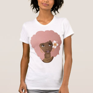 Zwarte Vrouw, Roze Afro, Bloem in Haar Natuurlijk  T-shirt