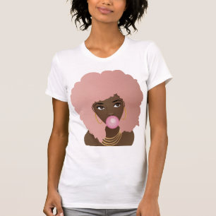 Zwarte Vrouw, Roze Afro, Popping Pink Bubblegum T-shirt