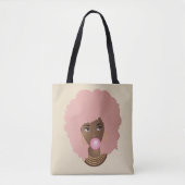 Zwarte Vrouw, Roze Afro, Popping Pink Bubblegum Tote Bag (Voorkant)