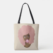 Zwarte Vrouw, Roze Afro, Popping Pink Bubblegum Tote Bag (Achterkant)