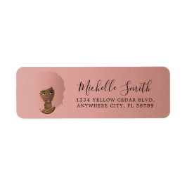 Zwarte vrouw, roze natuurlijke haarafro etiket