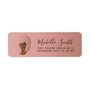 Zwarte vrouw, roze natuurlijke haarafro etiket