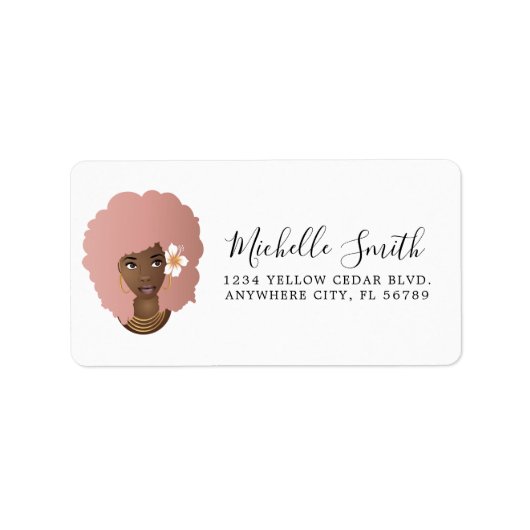 Zwarte vrouw, roze natuurlijke haarkleur met venti etiket (Voorkant)
