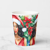 Zwarte Vrouw Santa Hoed Kerstmis Papieren Bekers (Achterkant)