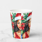Zwarte Vrouw Santa Hoed Kerstmis Papieren Bekers (Rechts)