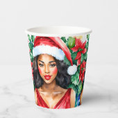 Zwarte Vrouw Santa Hoed Kerstmis Papieren Bekers (Voorkant)