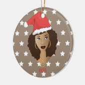 Zwarte Vrouw, Santa Hoed, Wit Sterren Patroon, Bru Keramisch Ornament (Links)
